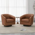 Faux Leather Swivel Barrel Accent Chairs Set of 2, Modern Upholstered Armchair Club Chair for Living Room, Round Arm Chair Bedroom Single Sofa Reading Seat - Brown