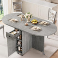 Jocoevol Round Folding Dining Table for 4, Space Saving Drop Leaf Kitchen Table with Storage Drawer, 6 Wheels Oval Gateleg Foldable Dining Table for Small Spaces(Grey 47 * 23.6 * 30)