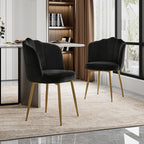 VECELO Velvet Dining Chairs Set of 6, Modern Upholstered Kitchen Chairs with Thick Cushions, Curved Padded Backrest and Metal Legs, for Kitchen, Dining Room, Living Room, Black