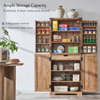 ACCOHOHO 72" Tall Kitchen Pantry, Farmhouse Storage Cabinet with Barn Doors, Organizer, Drawer and Adjustable Shelves, Rustic Wood Cupboard for Kitchen, Dining Room, Bathroom and Hallway, Light Walnut