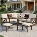 NATURAL EXPRESSIONS 8 Pieces Patio Furniture Sets,Metal Outdoor Sectional Furniture L Shape Conversation Sets with Dining Table,2 Ottomans,Highback Frame,Large Waterproof Cover, 6.5" Cushions for Yard