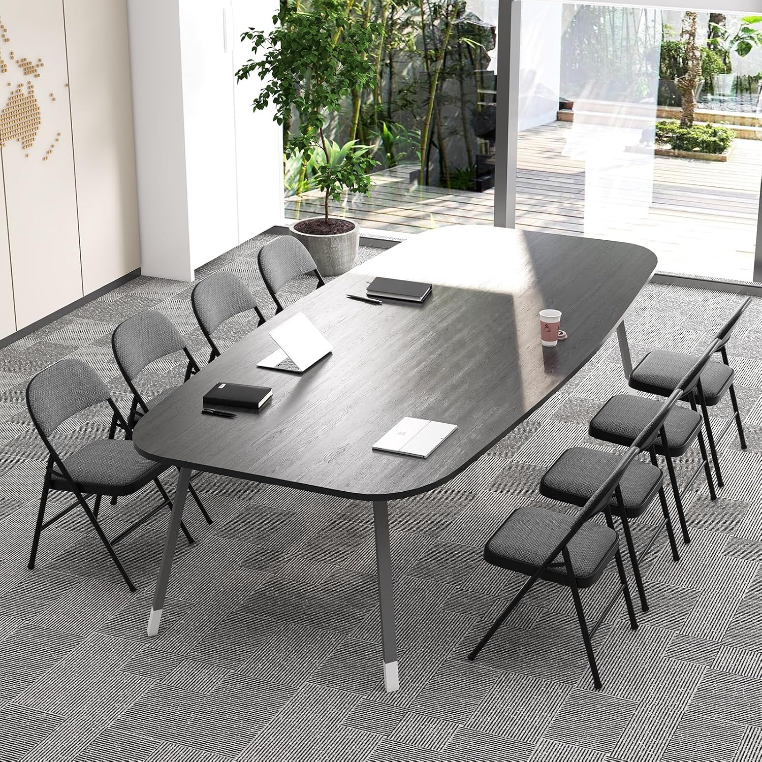 COSTWAY 6 Pack Upholstered Folding Chairs, Foldable Chair with Steel Frame and Fabric Padded Seat & Backrest for Home Office Outside Party Event, Grey & Black