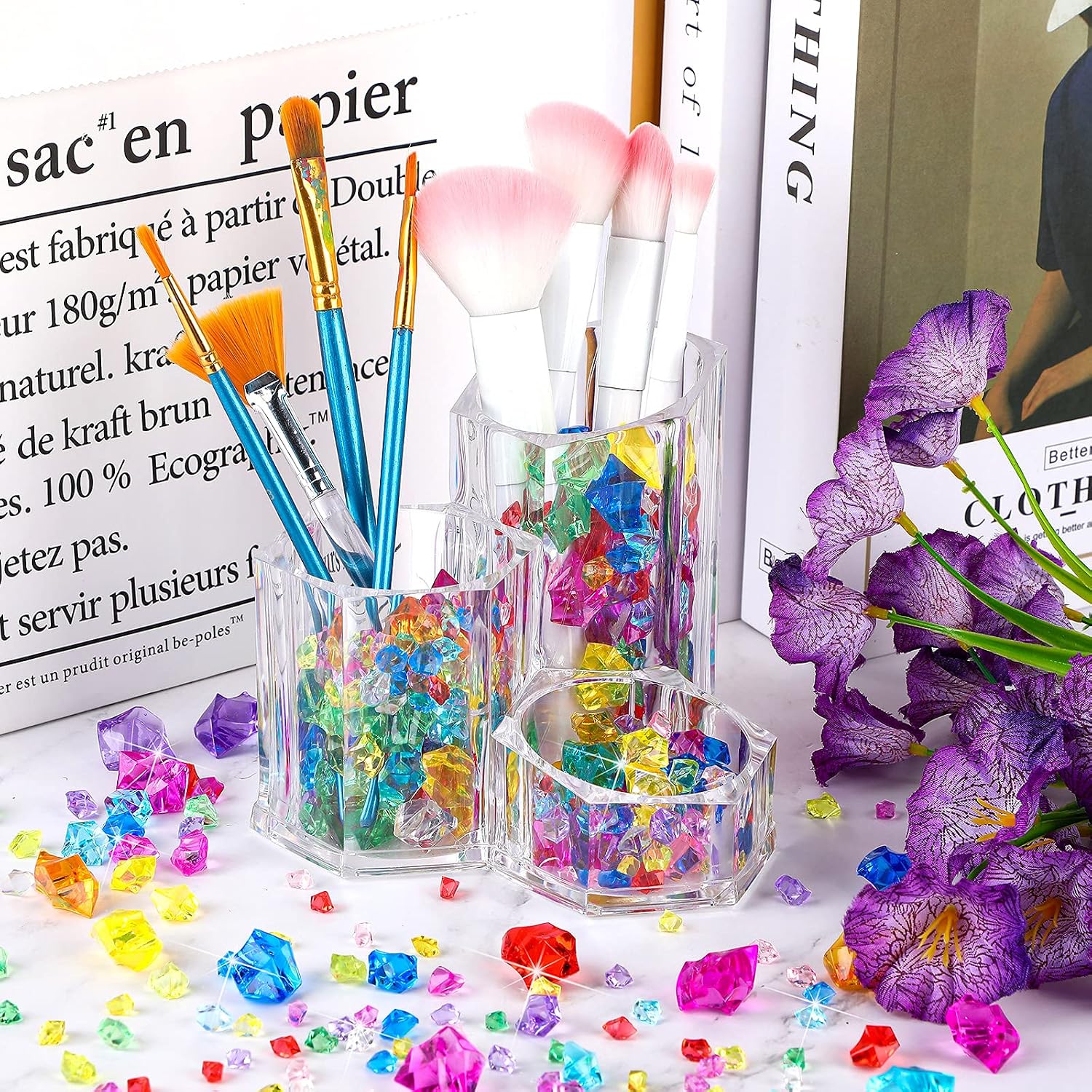 Nuanchu 1140 Pcs Fake Gems Mixed Sizes Fake Ice Cubes Acrylic Crushed Rocks Jewels Plastic Diamonds Crafting Vase Filler for Wedding Birthday Adventure Party Decorations Table Scatters (Multicolor)