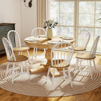 Windsor Dining Chairs Spindle Kitchen Chairs Set of 2, Countryside Solid Wood Kitchen Chairs for Dining Room/Living Room/Home Office/Reception, White, Round Back