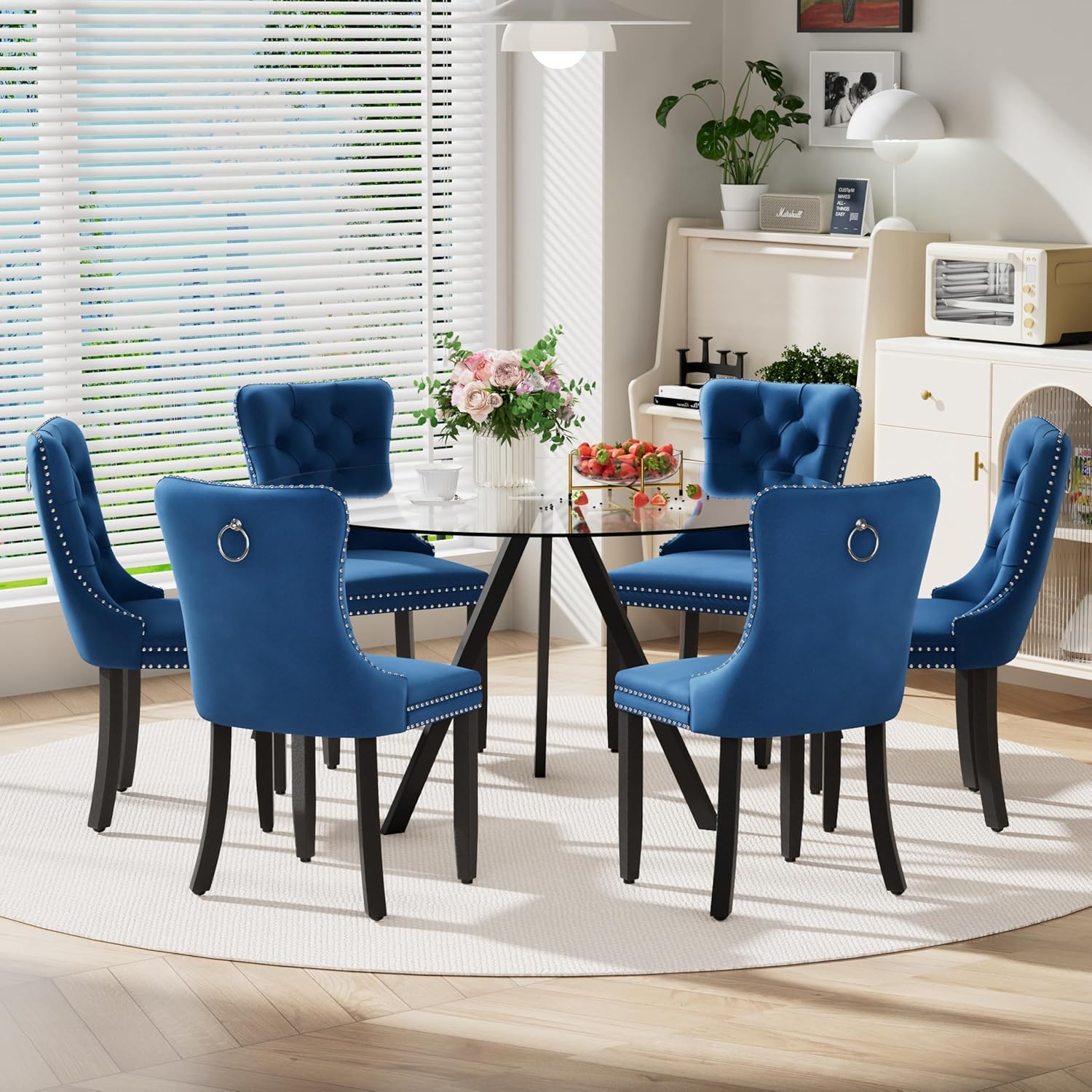 Round Dining Table for 4, 47" Modern Glass Dining Table, Leisure Coffee Table, Kitchen Circle Dinner Table, Saving Space(Black)