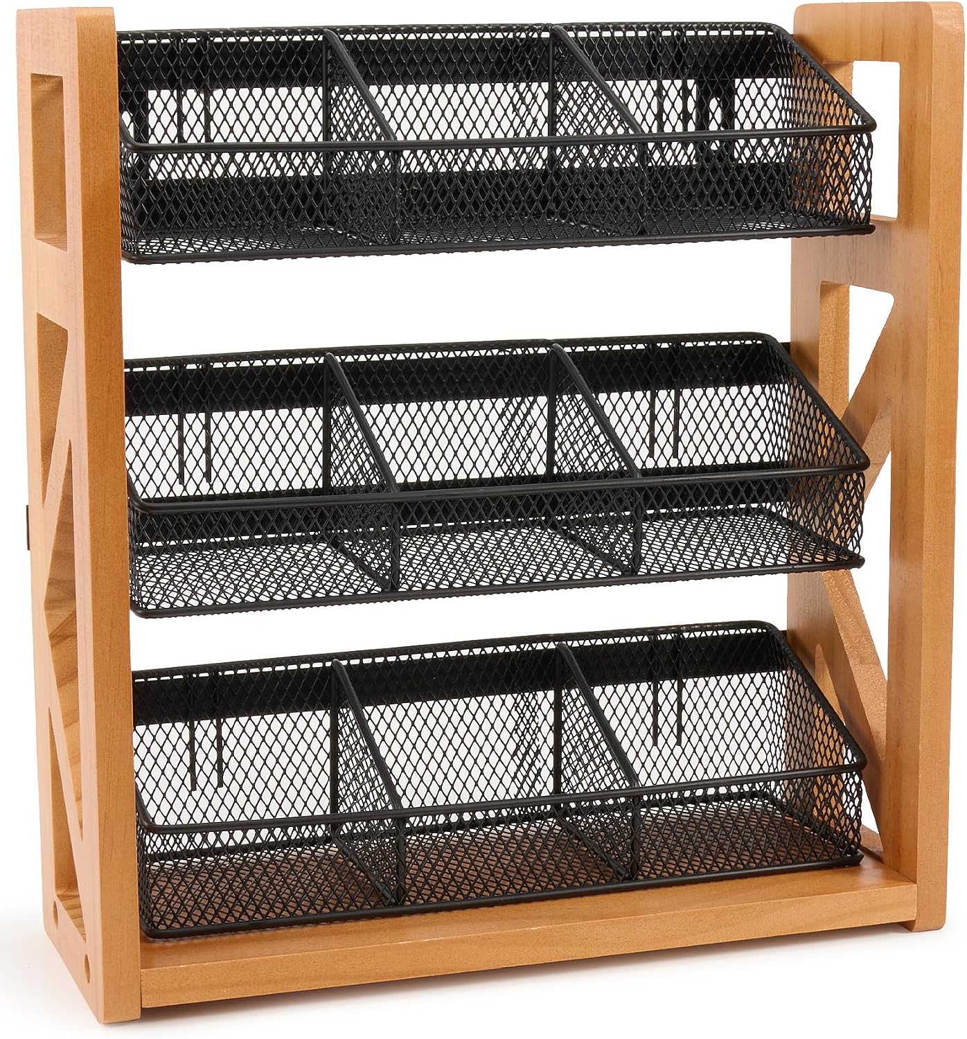 HULISEN Tea Bag Organizer, 3 Tier Tea Bag Holder, Holds Up to 120 Teabags | 9 Removable Compartments, Countertop or Wall Mount Use, Wood Metal Teabag Rack for Coffee Bar Kitchen