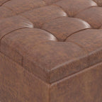 SIMPLIHOME Harrison Coffee Table Storage Ottoman - 36 inch Wide Upholstered Vegan Leather Square Lift-Top Ottoman in Distressed Pecan Brown, Transitional Ottoman for Living Room with Storage