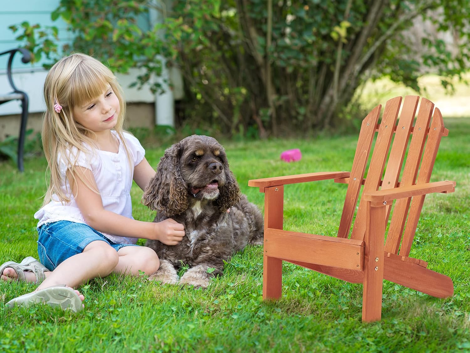 Mederra Wooden Kid's Adirondack Chair for Indoor and Outdoor, Natural Cedar Patio Lounge Chiar for Kids