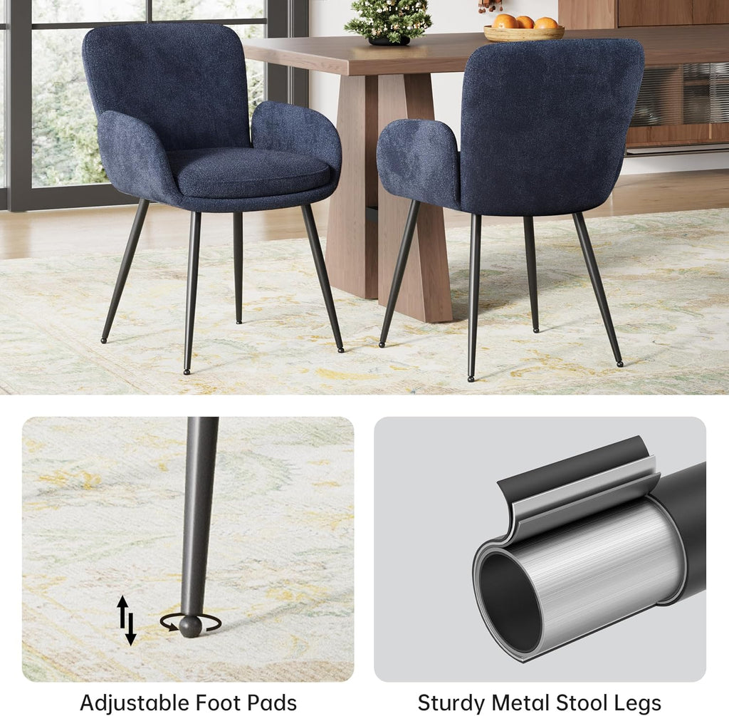 VKNOW Modern Dining Chairs Set of 4, Upholstered Dining Room Chair with Armrest, Kitchen Chairs with Curved Ergonomics Backrest for Living Room, Dining Room, Kitchen, Navy Blue