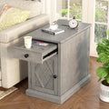 Multifunctional Classic Vintage End Table with USB Ports and 1 Drawer with Cup Holders, Sofa Side Narrow Table with Storage, Bedside Nightstand for Living Room Bedroom (Antique Gray-4.3)