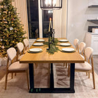 Wooden Dining Chairs Set of 4, Farmhouse Boucle Upholstered Kitchen Chairs, White