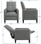 Yaheetech Fabric Recliner Chair with Adjustable Back & Footrest, Mid-Century Modern Accent Armchair Reading Chair, Tufted Upholstered Sofa with Pocket Spring for Living Room Bedroom Gray