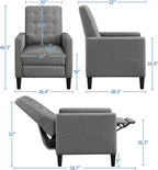 Yaheetech Fabric Recliner Chair with Adjustable Back & Footrest, Mid-Century Modern Accent Armchair Reading Chair, Tufted Upholstered Sofa with Pocket Spring for Living Room Bedroom Gray