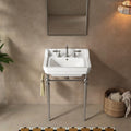 23" Wall Mounted Bathroom Console Sink,Ceramic Vanity Basin with 3 Pre-Drilled Faucet Holes, Freestanding Stainless Steel Legs & Towel Bar, No Faucet & Sink Cover,Chrome (Chrome, 23")