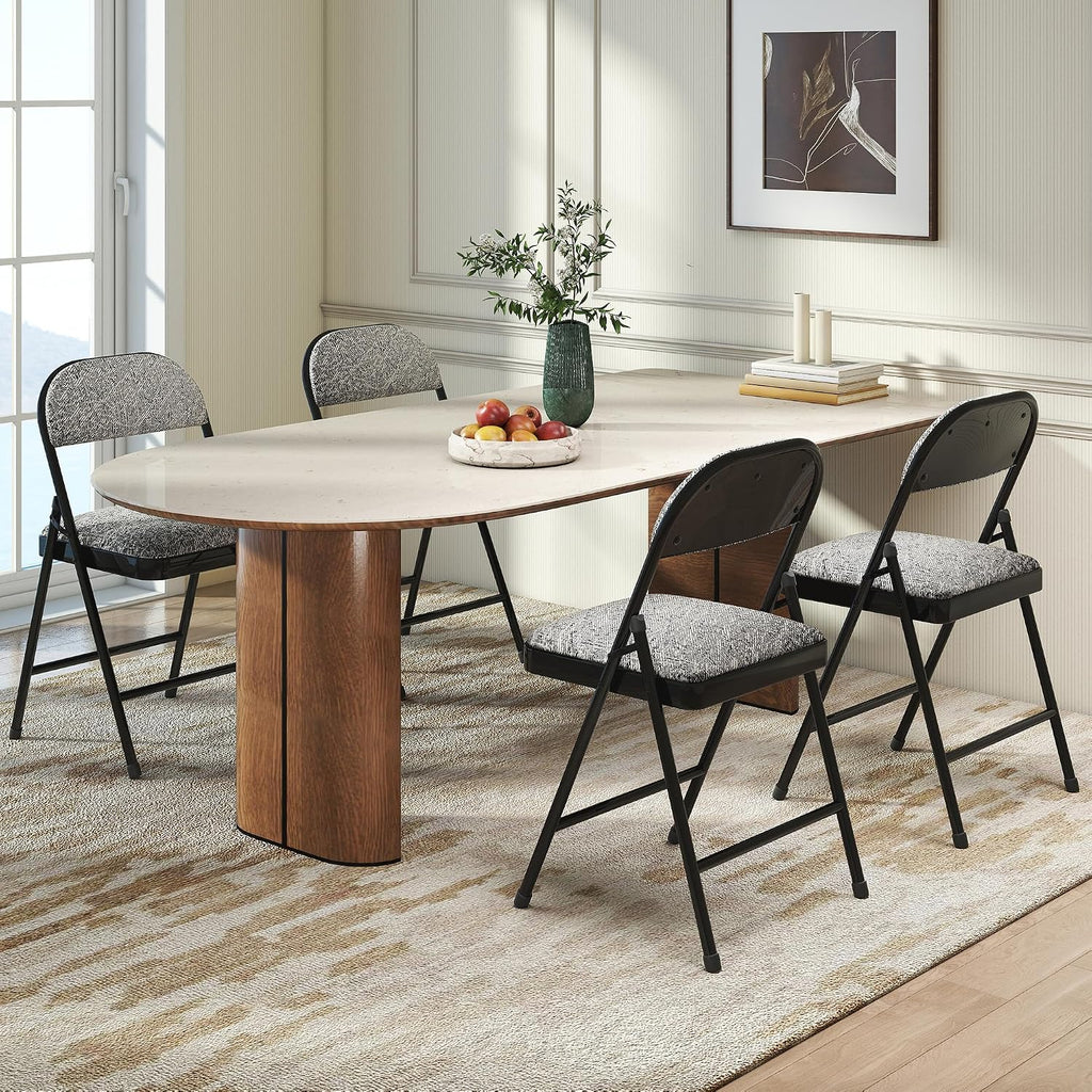 4 Pack Padded Cushion and Back Folding Chairs, Fabric Dining Chair Set with Steel Frame Metal for Home and Office, for Indoor and Outdoor Events, (Fabric Gray)