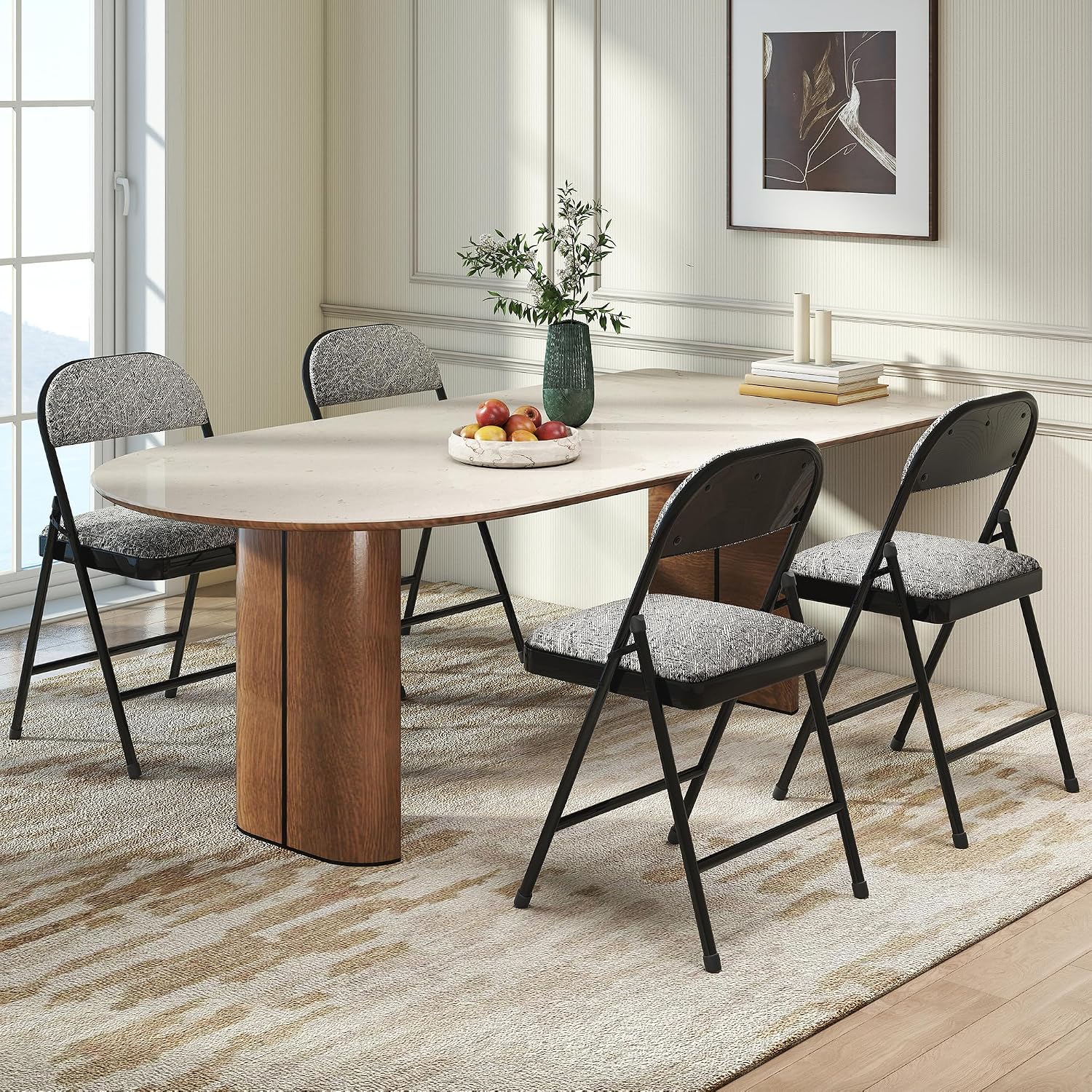 4 Pack Padded Cushion and Back Folding Chairs, Fabric Dining Chair Set with Steel Frame Metal for Home and Office, for Indoor and Outdoor Events, (Fabric Gray)