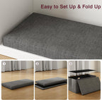 VECELO 30'' Folding Storage Ottoman Bench, End of Bed Linen Fabric Foot Rest Stool with Padded Seat, Large Footstools for Bedroom, Living Room, Load 500 lb, Grey