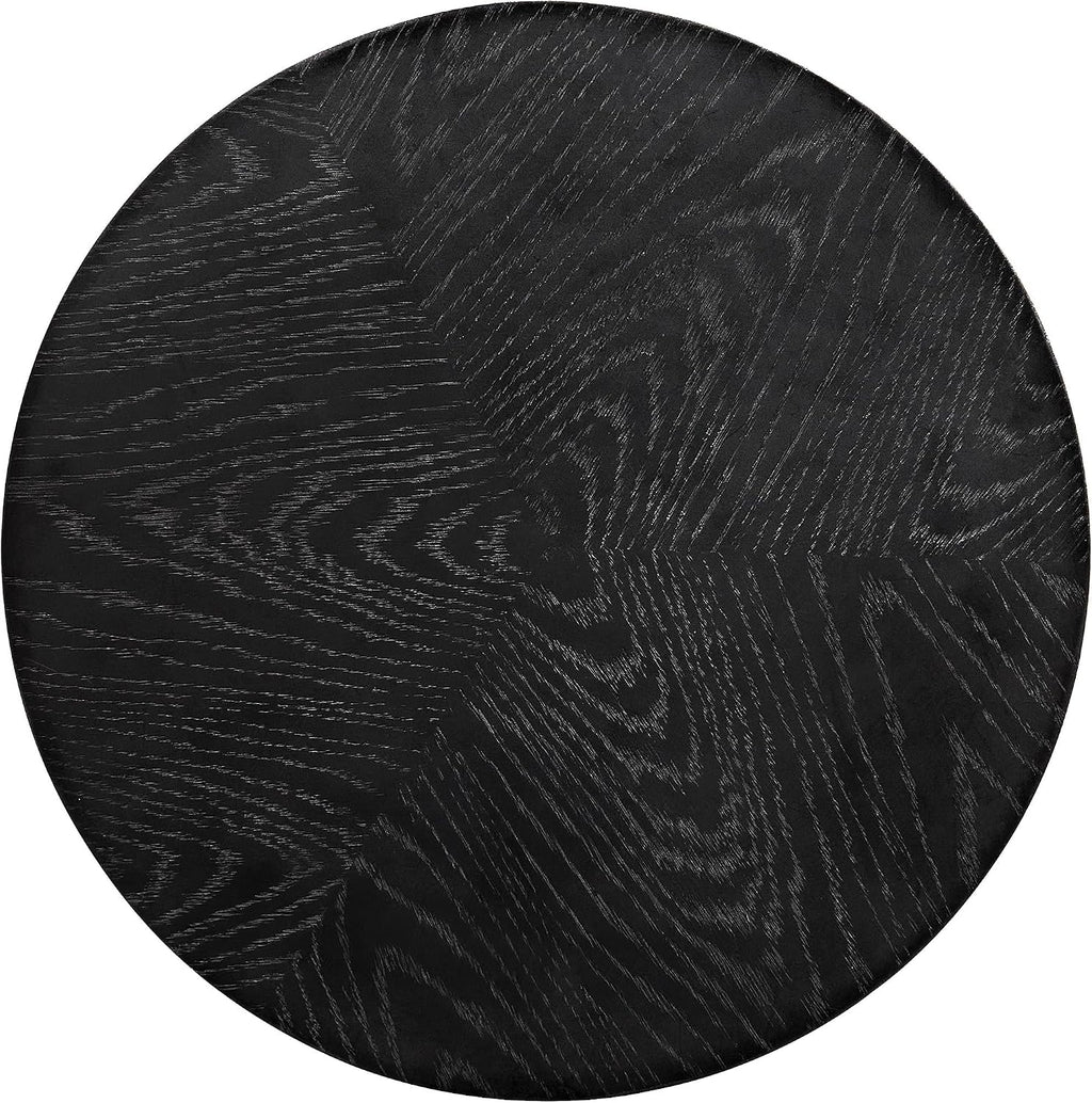 Alaterre Furniture Amos Round End Table - 20 Inch Solid Wood Fluted Nightstand with Natural Woodgrain Finish - Mid Century Modern Small Side Table for Living Room or Bedroom Furniture (Black)