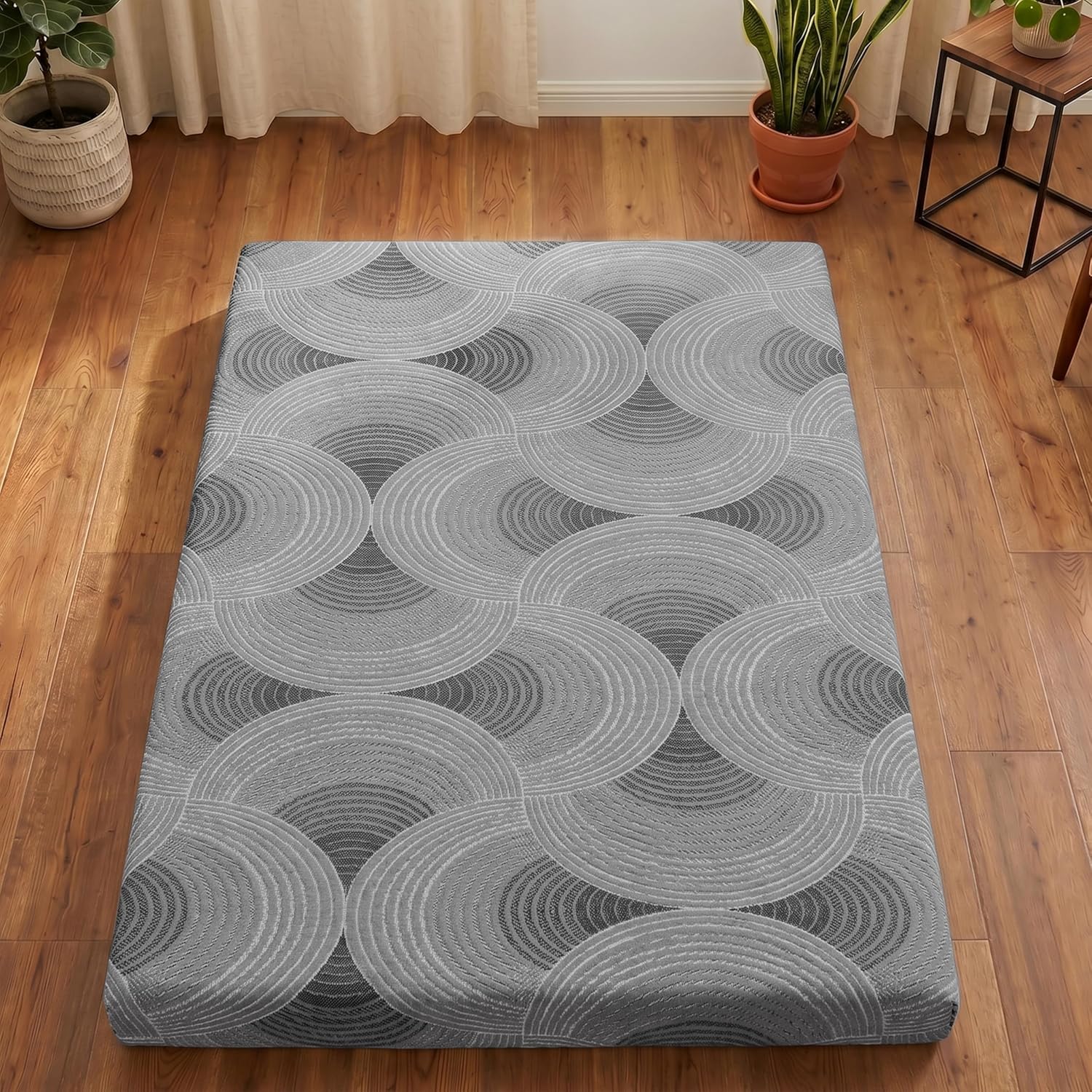 Japanese Floor Mattress, 3.5" Thicken Futon Mattress Tatami Mat with Non-Slip Bottom,Removable Washable Cover,Foldable Mattress Tatami Mat Sleeping Pad,Grey Geometric,Full（80’‘x48''