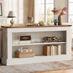 Tribesigns 63-Inch Long Console Table for Entryway, Narrow Long Entry Table with Shelves for Living Room, Farmhouse Sofa Console Behind Couch, for Foyer, Hallway, White and Brown