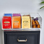 Acrylic Tea Bag Organizer - Clear Tea Storage Box, K Cup Coffee Pods Holder with 8 Compartments, Tea Station Organizer for Countertop, Modern Tea Display Stand
