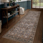 HUGEAR 2x6 Runner Rug Machine Washable Tradition Brown Hallway Area Rugs Indoor Accent Rugs Floral Low Pile Carpet Distressed Throw Rug Bedroom Living Room Office Dining Kitchen Laundry Non Slip