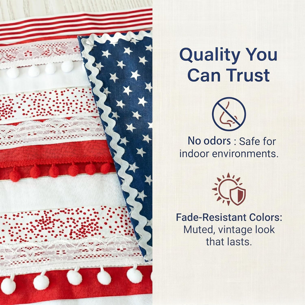 Lighted Rag American Flag Banner 4 x 2.3 Ft, Rag American Flag Banner for Home Party Supplies, Patriotic Wall Hanging for Memorial Day, Independence Day Party, Farmhouse Home Decor (Style2)