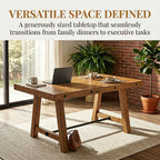 chairus 59'' Farmhouse Dining Table, Solid Wood Rustic Kitchen Table with Metal Stretcher, Large Rectangular Wooden Dining Room Table for Living Room/Home Office, Easy Assembly, Light Walnut