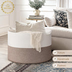 INDRESSME 115L Extra Large Blanket Basket, Soft Cotton Rope Storage Basket for Organizing, Home Decor, Toys, Laundry & Towels, Toy Storage Organizer for Living Room & Nursery, White & Brown