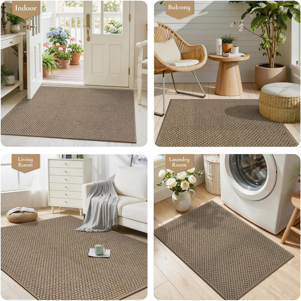 Dirt Trapper Door Mat 24"x 36", Non Slip Washable Doormat, Stain Resist and Absorbent Welcome Mat, Dog Door Mats,Low Profile Entrance Floor Mats for Front Back Door,Beige