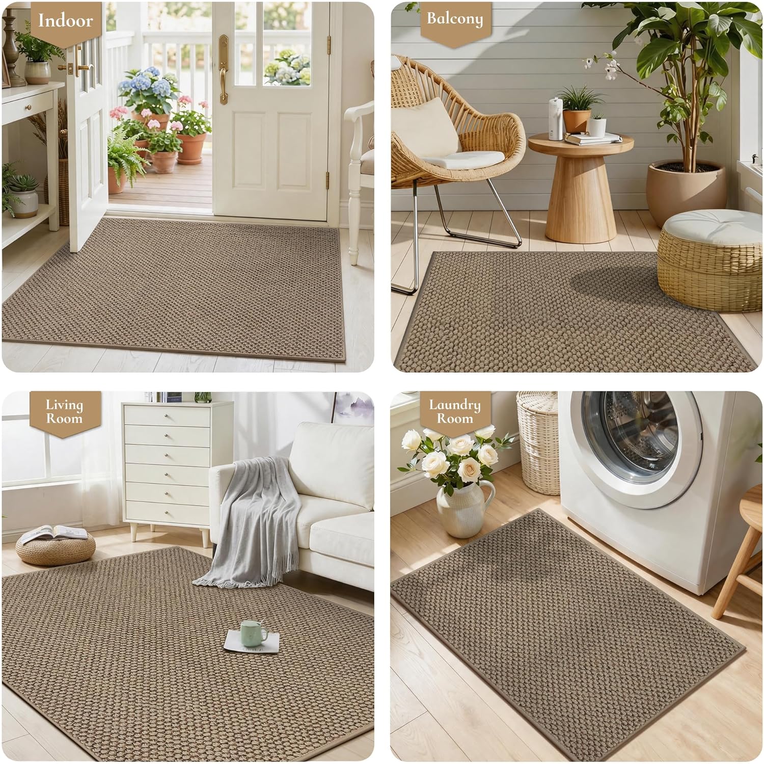 Dirt Trapper Door Mat 24"x 36", Non Slip Washable Doormat, Stain Resist and Absorbent Welcome Mat, Dog Door Mats,Low Profile Entrance Floor Mats for Front Back Door,Beige