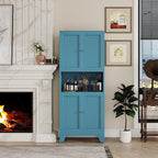 68.9'' Metal Pantry Cabinet, Kitchen Pantry Storage Cabinets with Doors and Microwave Shelf, Tall Freestanding Storage Cabinets with Anti-tip Design, for Dining Room Living Room Bathroom(Blue)