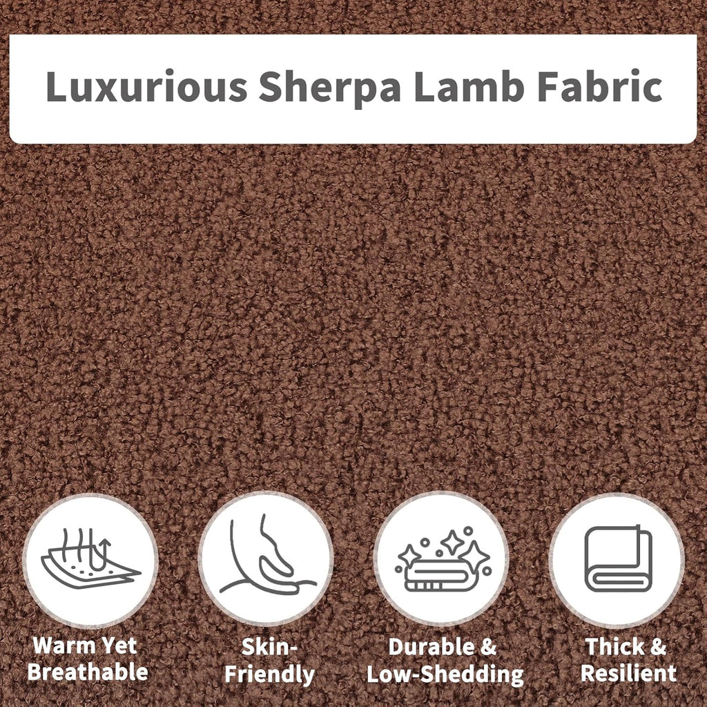 33.46" Accent Chairs Set of 2, Comfy Living Room Reading Chairs, Oversized Sherpa Lamb Lounge arm Chair with Waist Pillow for Bedroom and Living Room (Dark Brown)