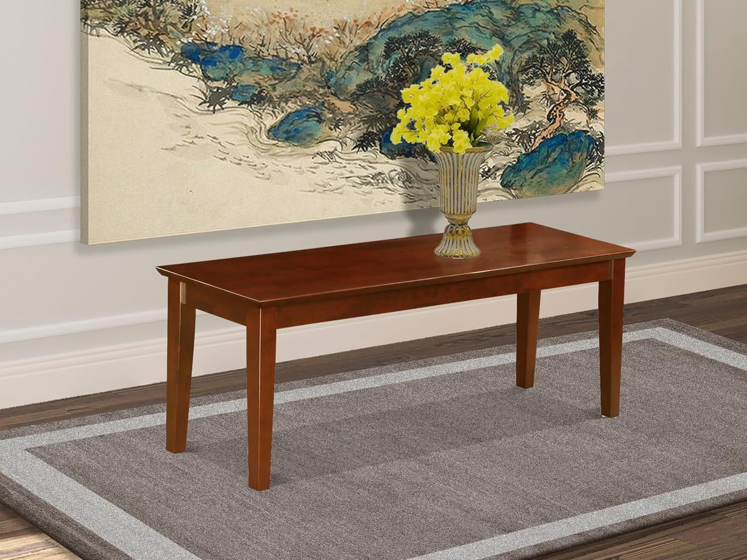 East West Furniture Capri 18" Traditional Wood Bench in Rich Mahogany