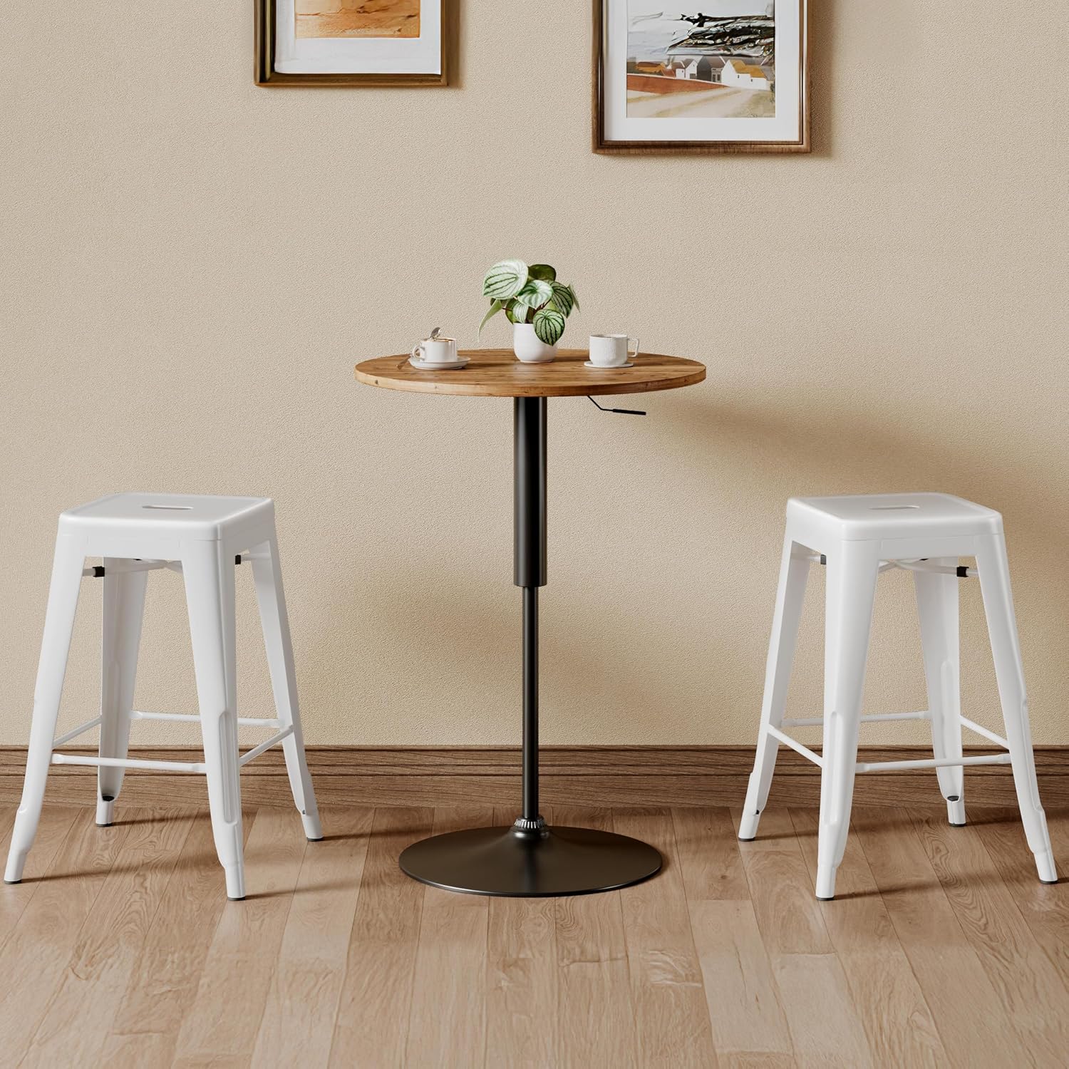 Yaheetech 24 Inch Metal Barstools Set of 4, Counter Height Backless Stools, Industrial Stackable Bar Chairs with Footrest for Kitchen/Dining Room/Bistro/Patio, White
