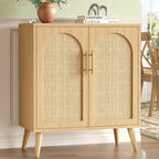 15.7"D Rattan Buffet Sideboard Cabinet with Storage, Modern Accent Cabinet with Adjustable Shelf & Solid Wood Legs, Coffee Bar Cabinet with Doors for Kitchen, Living Room, Entryway, Natural Oak