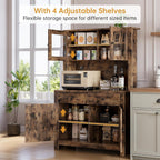 Kitchen Pantry Storage Cabinet with Microwave Stand & Coffee Bar Cabinet,Ample Storage Space with Countertop and 4 Doors, Multi-Scene Use As Hutch or Bar Cabinet, Easy Assembly