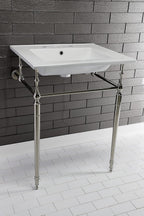 Kingston Brass KVPB25227W8PN Edwardian 25-Inch Console Sink with Brass Legs (8-Inch, 3 Hole), White/Polished Nickel