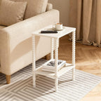 Side Table, Small End Table, 2-Tier Nightstand with Storage Shelves, Coffee Table for Small Spaces, Curved Design, Sofa Table for Living Room, Bedroom, White