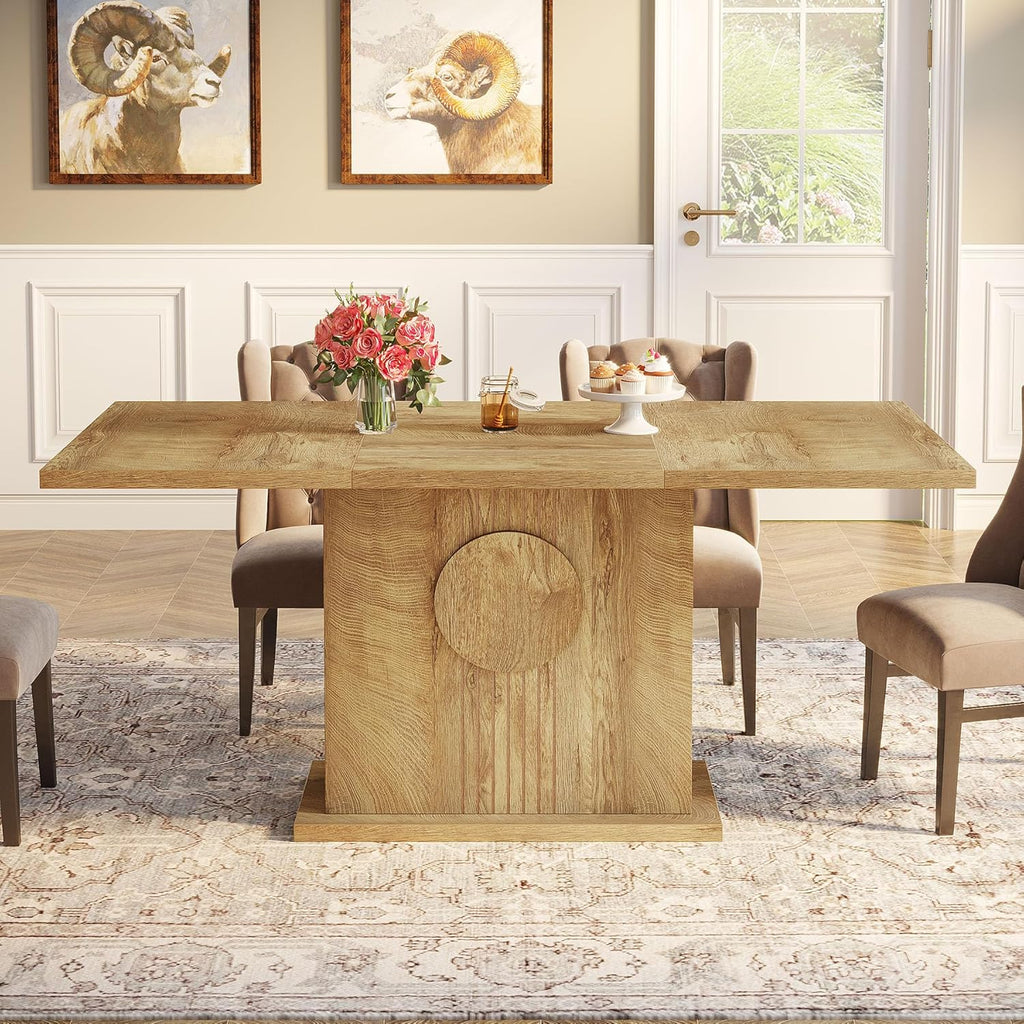 Tribesigns 55" Rectangular Dining Table for 4 to 6 People, Farmhouse Wood Dinner Table for Kitchen, Dining Room & Living Room (Natural)