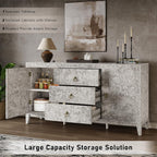 LUXOAK 60'' High Gloss Burl Wood Buffet Sideboard, Storage Cabinet with 3 Drawers & 2 Closed Cabinets, Modern Buffet Table for Dining Room,Living Room, Grey