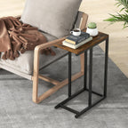 HOMGX C-Shaped Sofa Side Table, Industrial End Table with Metal Frame, Compact Bedside Table, Couch Side Table for Bedroom, Study, Living Room (Rustic Brown)