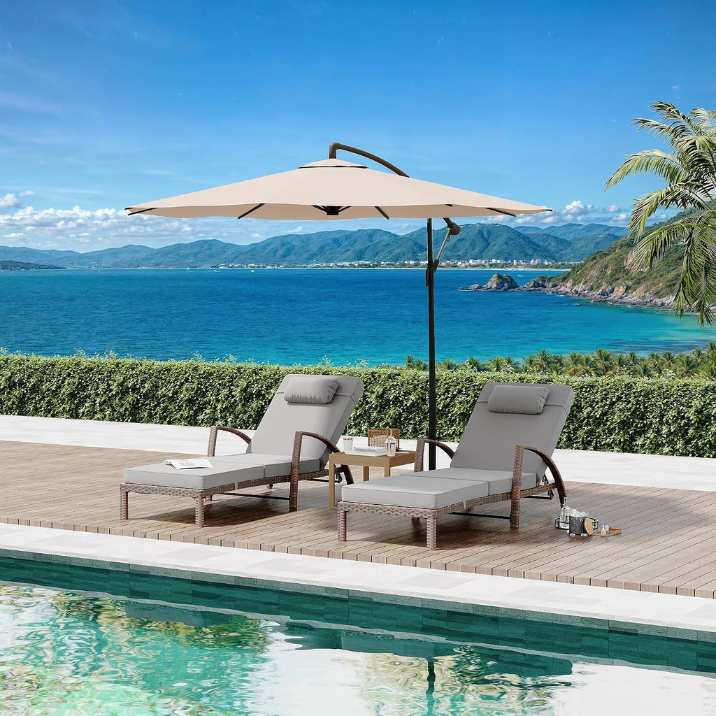GAOMON Outdoor Lounge Chairs Set of 2, PE Rattan Wicker Chaise Lounge with Cushions and Wheels, Adjustable 5-Position, Patio Lounge Chairs for Outside Poolside Beach, Backyard Relaxation
