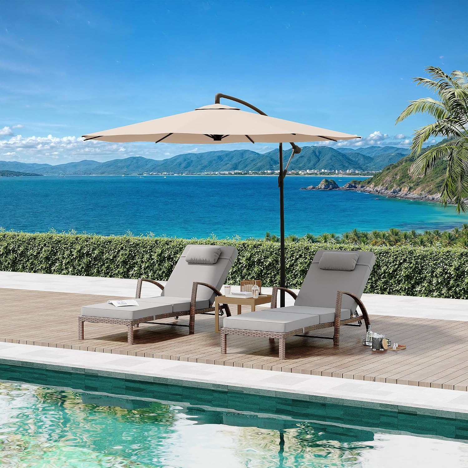GAOMON Outdoor Lounge Chairs Set of 2, PE Rattan Wicker Chaise Lounge with Cushions and Wheels, Adjustable 5-Position, Patio Lounge Chairs for Outside Poolside Beach, Backyard Relaxation