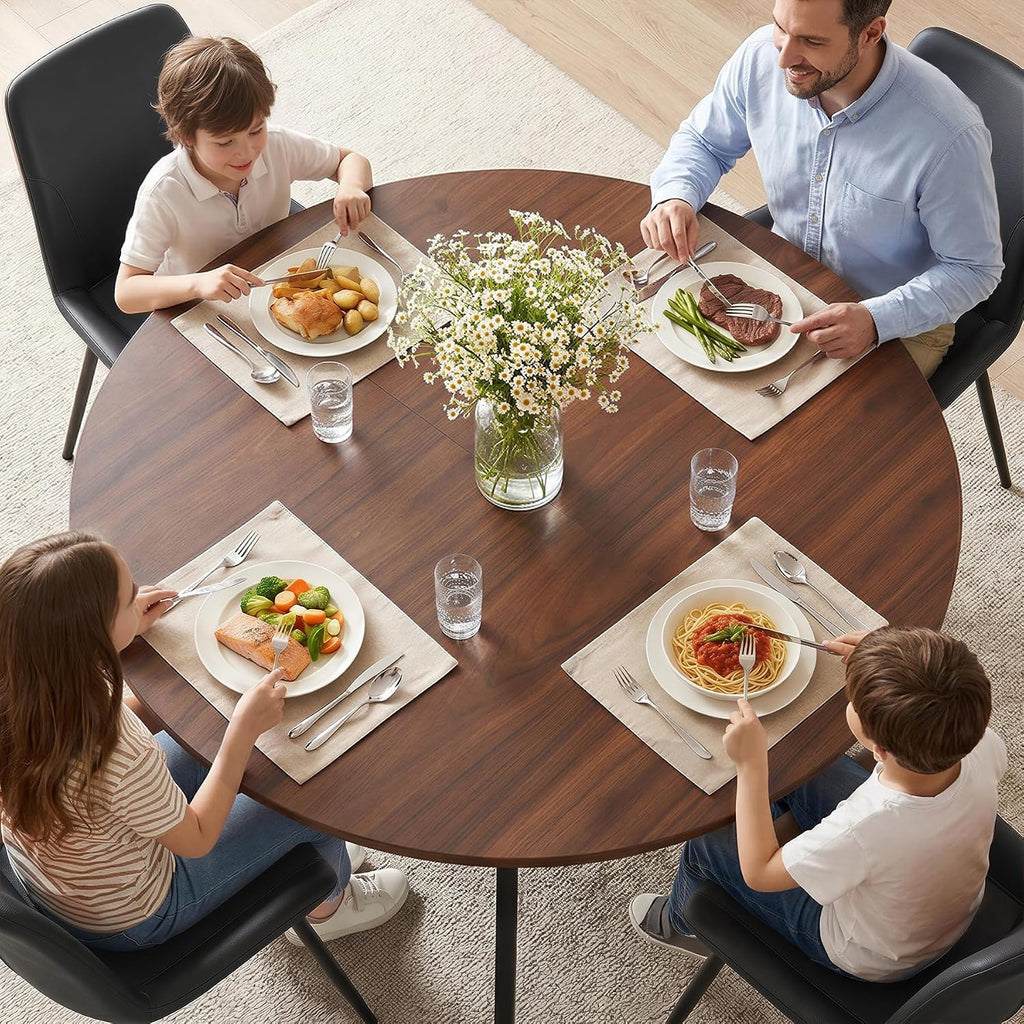 Miereirl 42.13" 5-Piece Round Dining Table Set for 4, Kitchen Table Set with 4 Upholstered Chairs and Storage Shelf, Dining Room Furniture Set for Apartment, Small Spaces