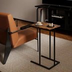 Manora Set of 2 C Shaped Side Tables for Living Room, Industrial End Table Sofa Table, Rustic Wood Look Laptop Snack Table, Small Couch Table for Bedroom, Rustic Brown