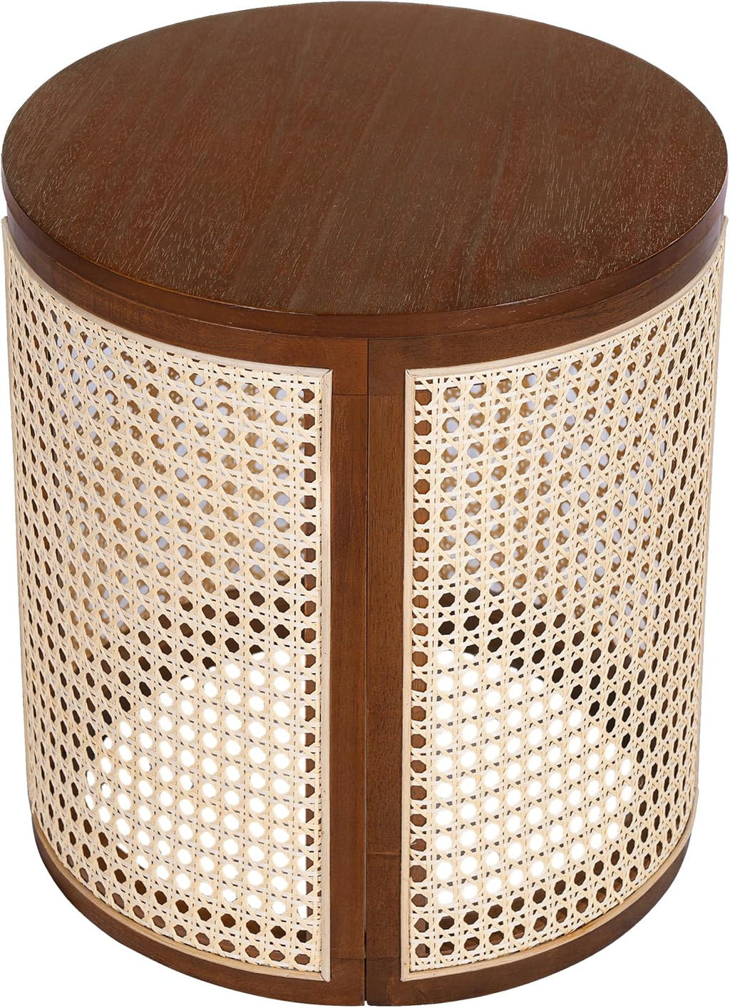 ø15.7'' Round Rattan Side Table End Table, Hollow Woven Nightstand with Lift-Off Lid Storage, Modern Framhouse Countryside Boho Circle Style for Living Room, Easy Assembly, Dark Brown