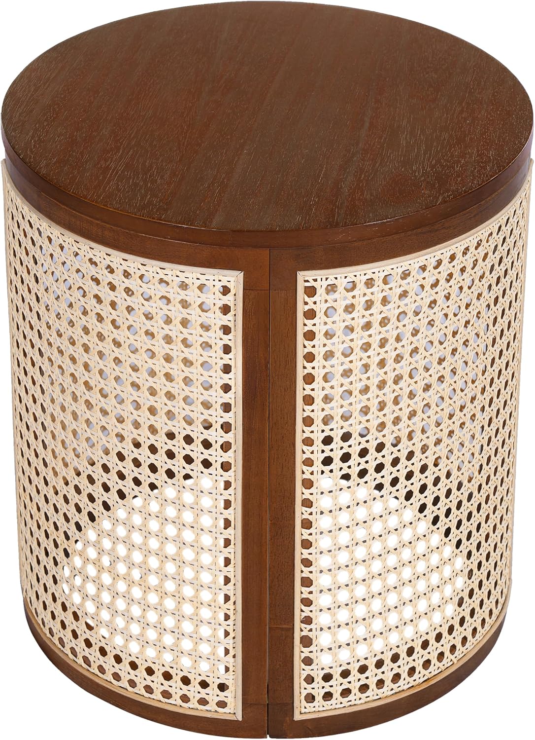 ø15.7'' Round Rattan Side Table End Table, Hollow Woven Nightstand with Lift-Off Lid Storage, Modern Framhouse Countryside Boho Circle Style for Living Room, Easy Assembly, Dark Brown