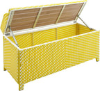 Greemotion Azur Beach Aluminum and All-Weather Wicker 41 in. Wide Storage Bench for Garden, Backyard, Patio, Pool Area, Porch, Yellow and White