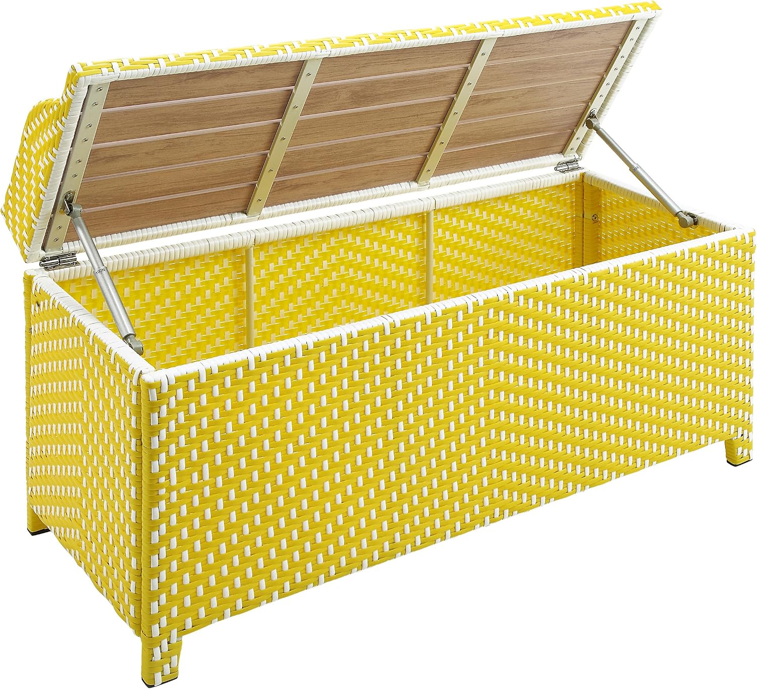 Greemotion Azur Beach Aluminum and All-Weather Wicker 41 in. Wide Storage Bench for Garden, Backyard, Patio, Pool Area, Porch, Yellow and White